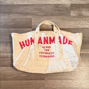Human Made Beige Tote with Bold Red Text